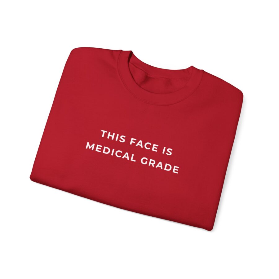 folded this face is medical grade crewneck in cherry red